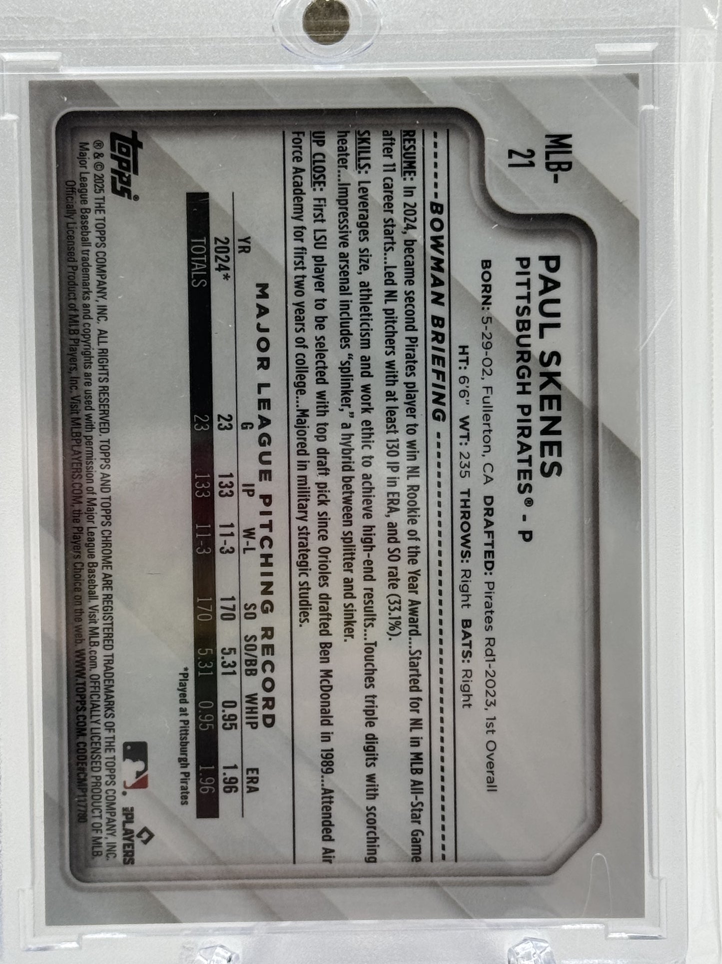 2025 Topps Chrome NSCC Wrapper Redemption Orange #MLB-21 Paul Skenes #18/25