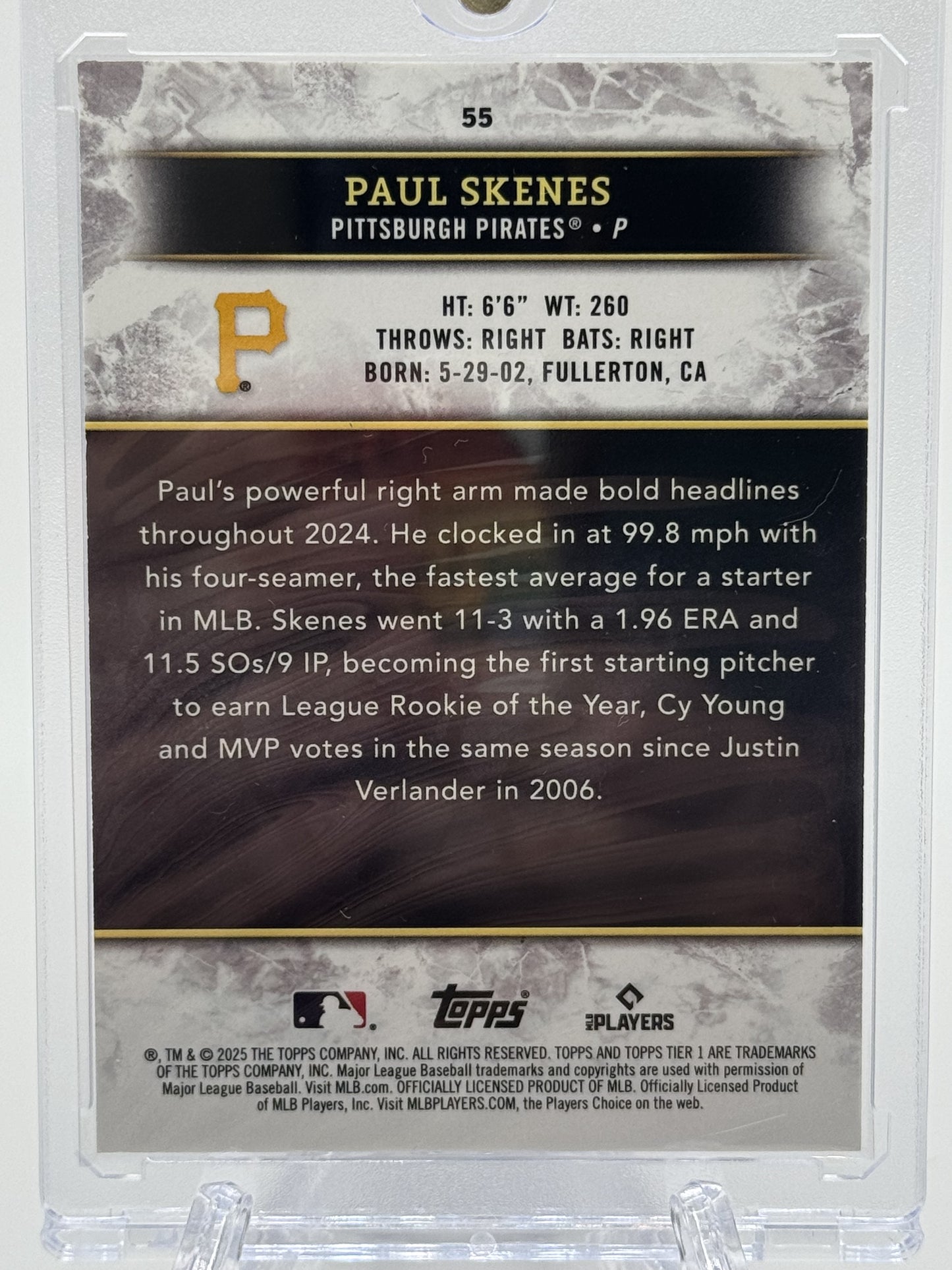 2025 Topps Tier One #55 Paul Skenes Pink Foil # 2/5