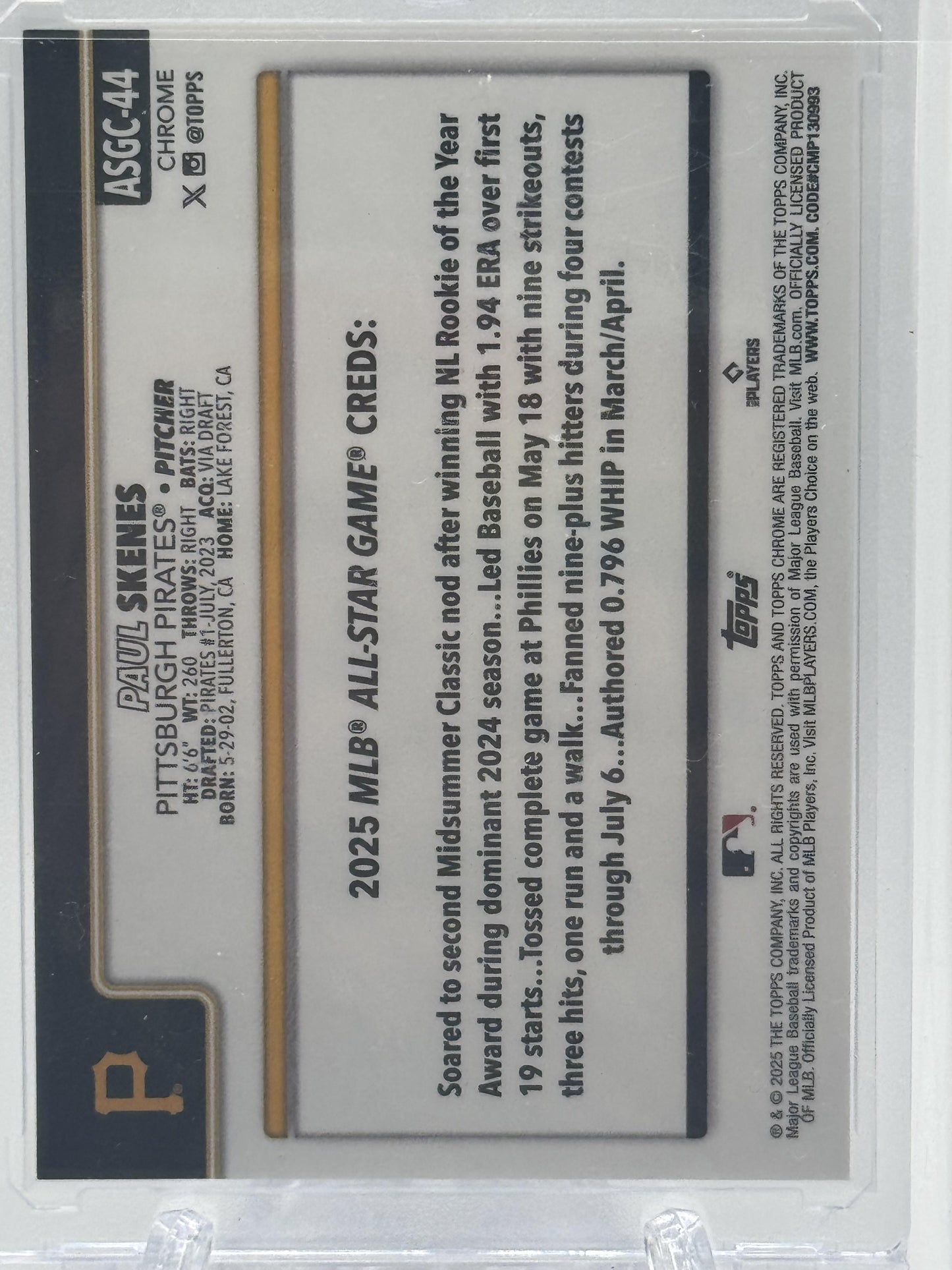 2025 Topps Chrome Update #ASGC-44 Paul Skenes All Star Refractor # 25/50