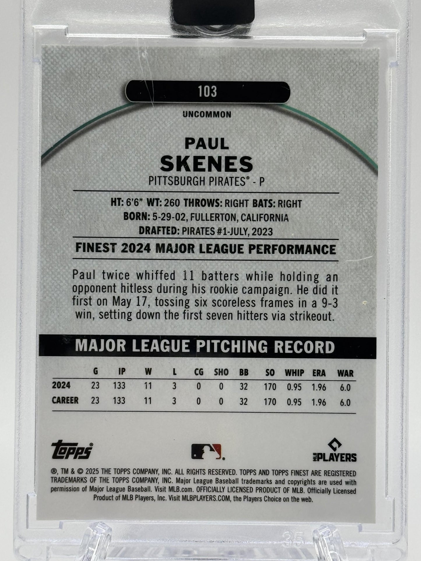 2025 Finest #103 Paul Skenes Orange #/20