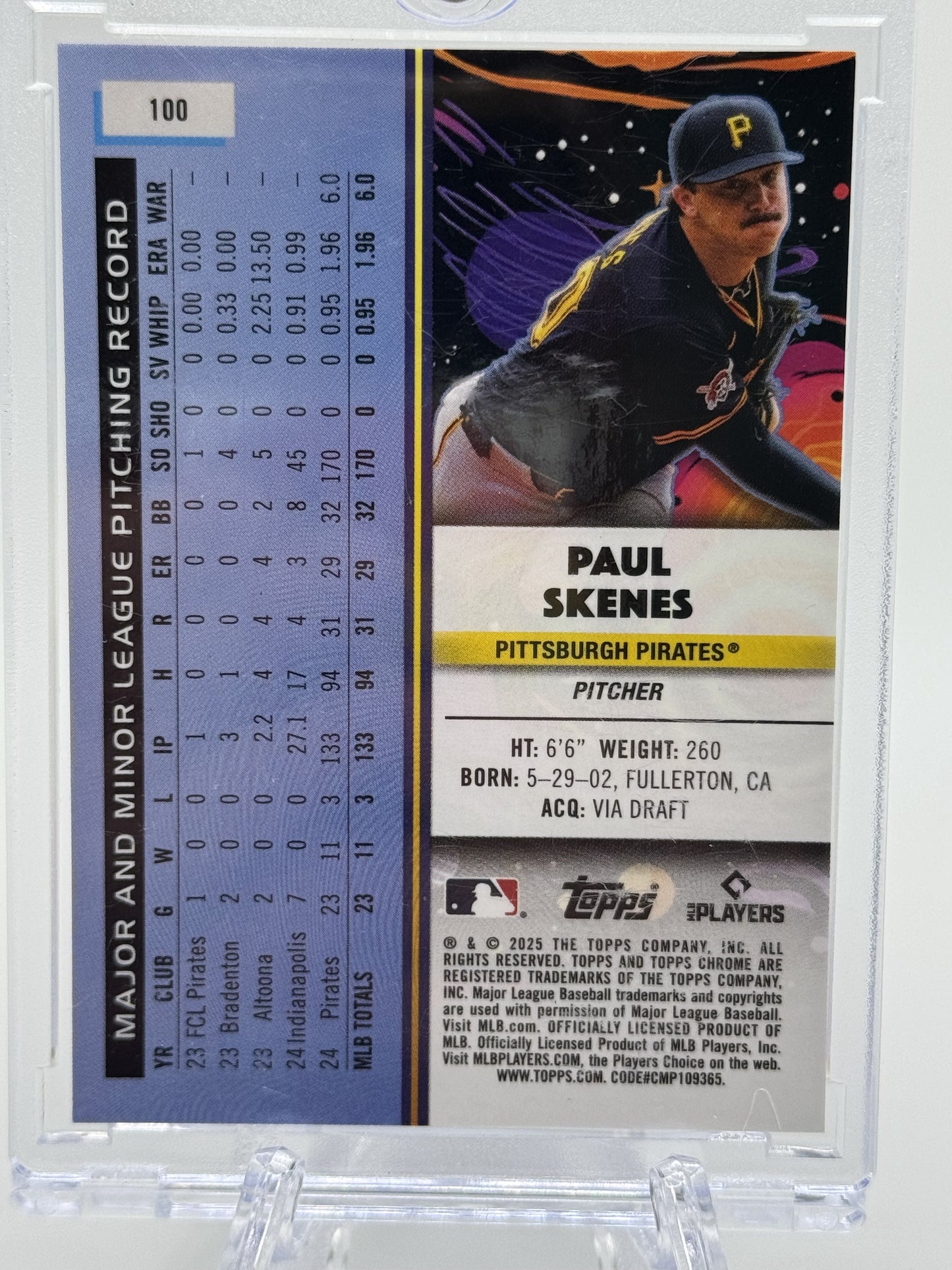 2025 Topps Chrome Cosmic #100 Paul Skenes Black Eclipse Refractor # 1/10