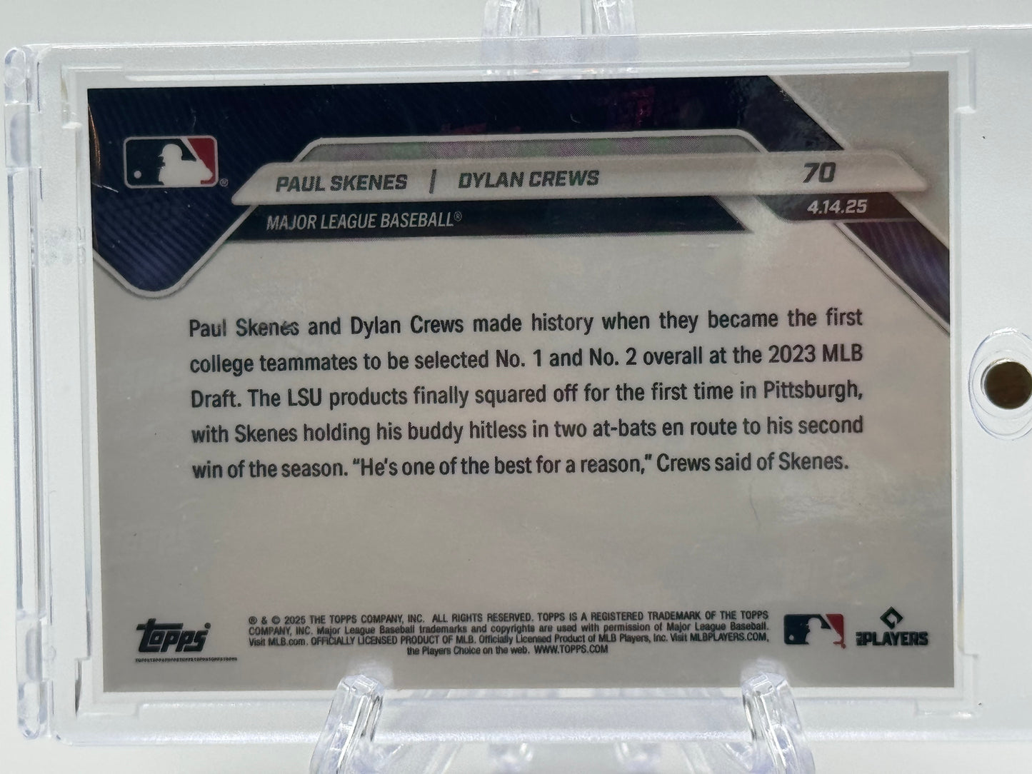 2025 Topps Now #70 Paul Skenes / Dylan Crews Red Foil  # 2/5