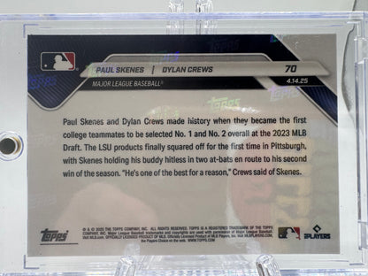2025 Topps Now #70 Paul Skenes / Dylan Crews Orange Foil # 6/25