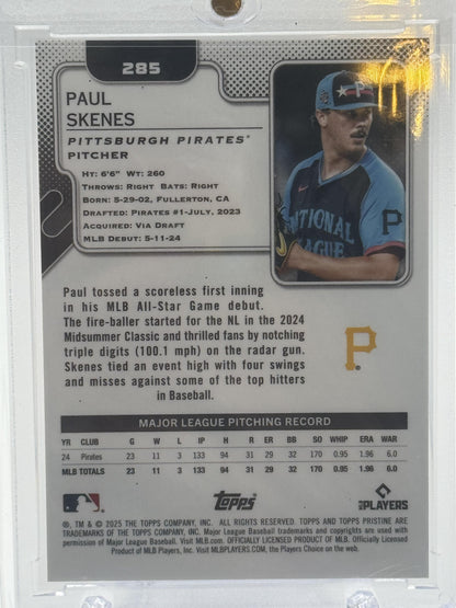 2025 Topps Pristine #285 Paul Skenes Pristine Orange Refractor # 11/25
