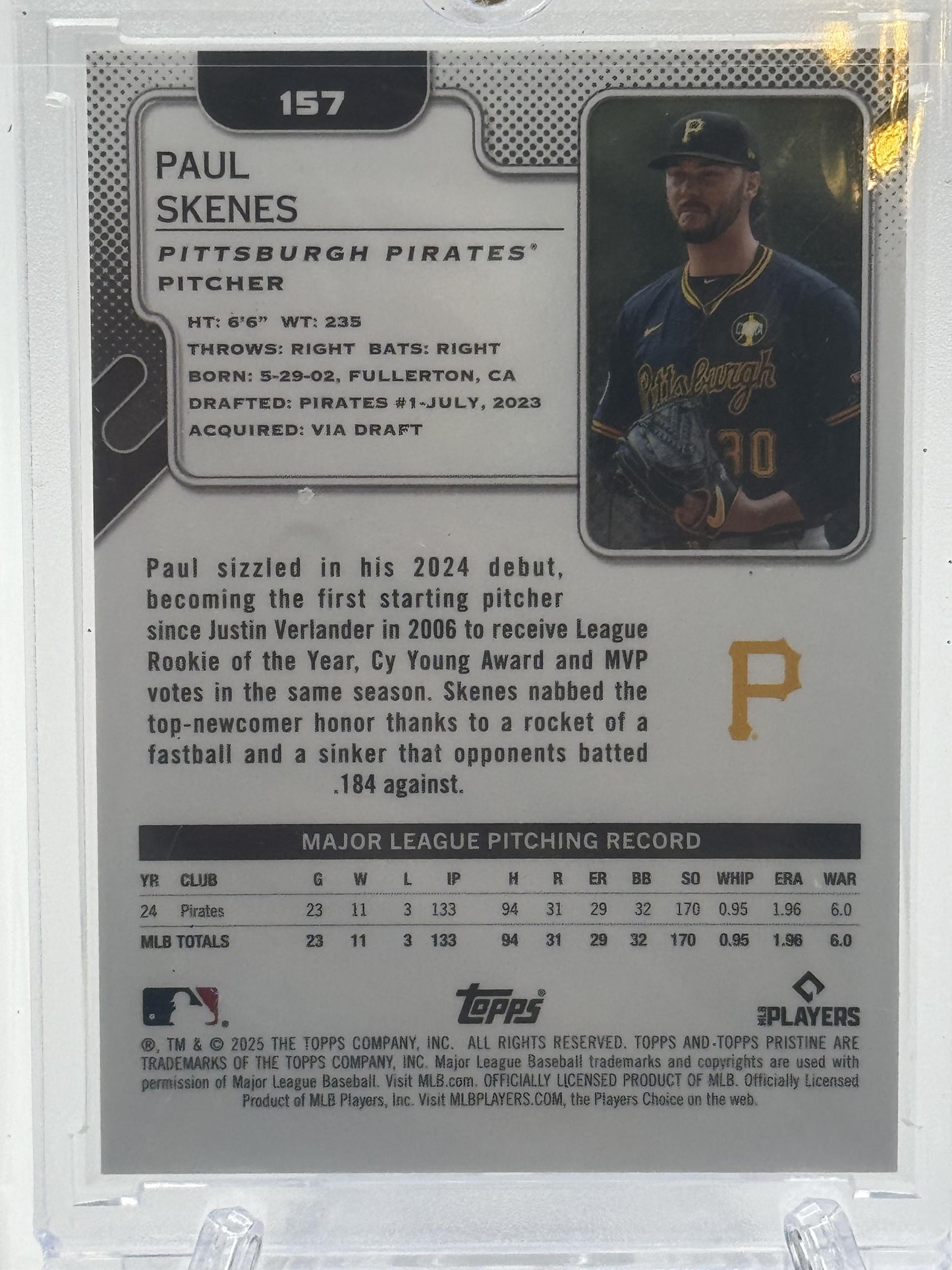 2025 Topps Pristine Paul Skenes Orange Refractor