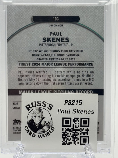 2025 Finest #103 Paul Skenes Black Refractor # 4/15