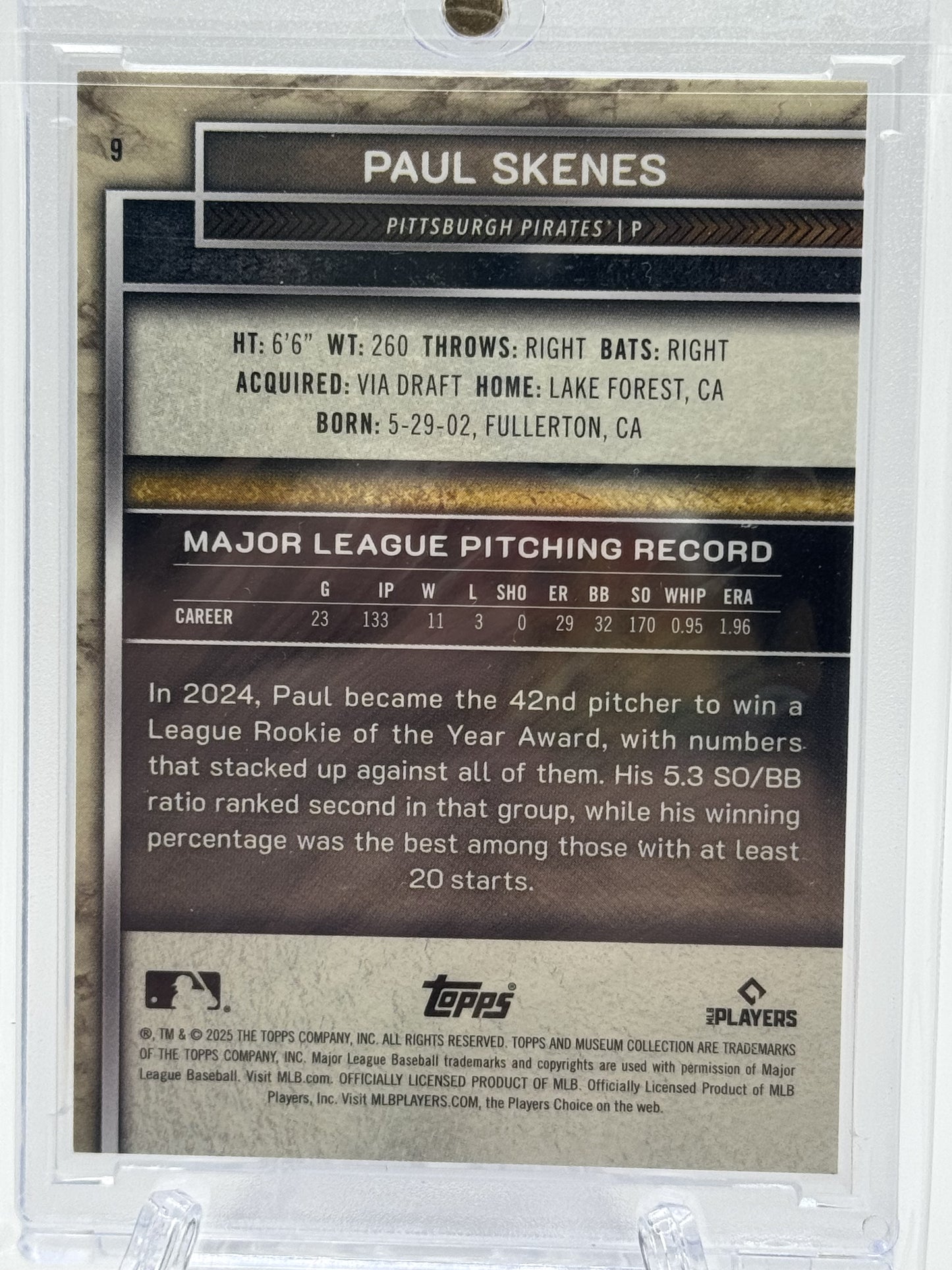 2025 Topps Museum Collection #9 Paul Skenes Bronze # 25/35
