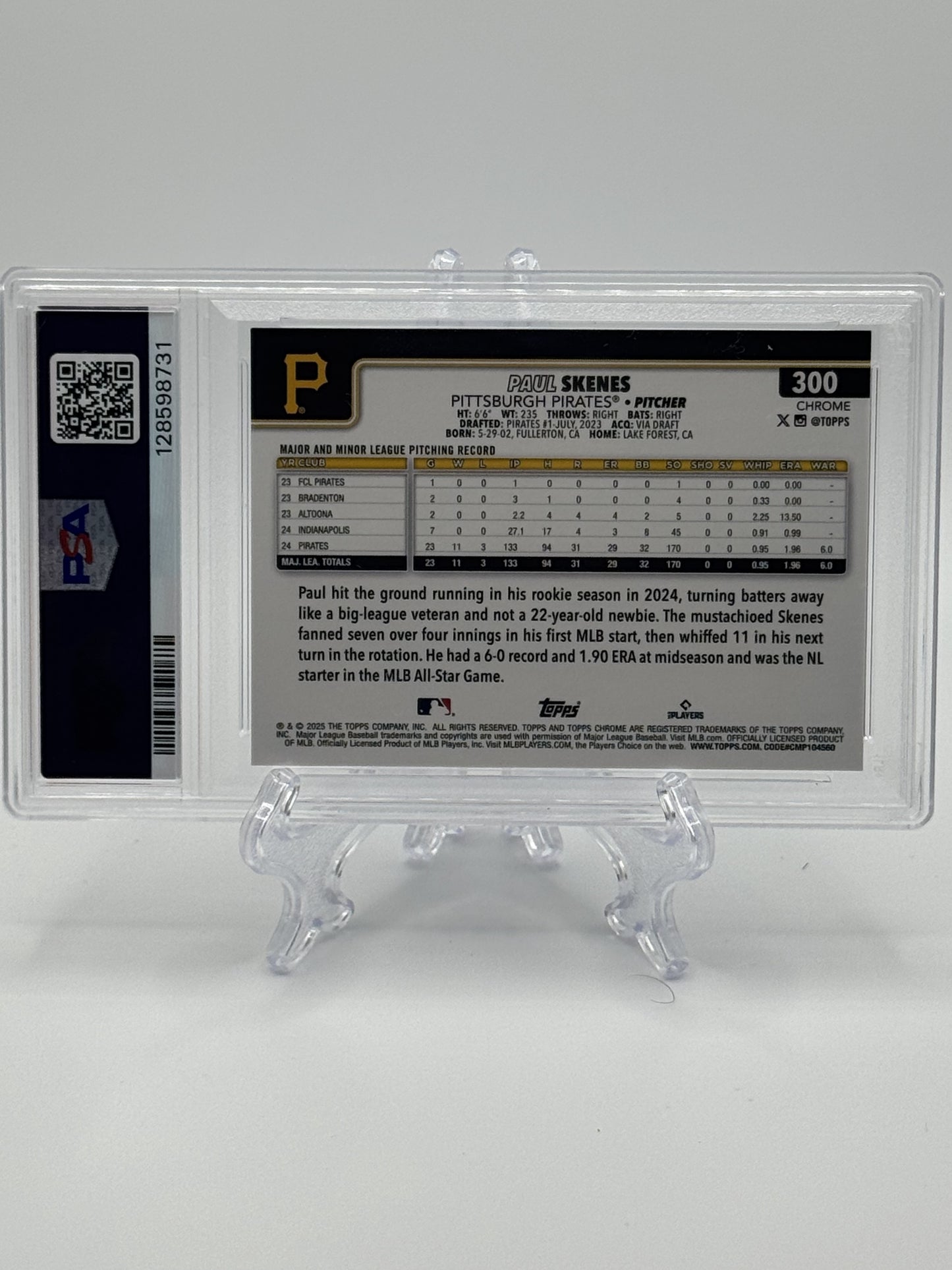 2025 Topps Chrome Image Variation #300 Paul Skenes Blue Sapphire PSA 9