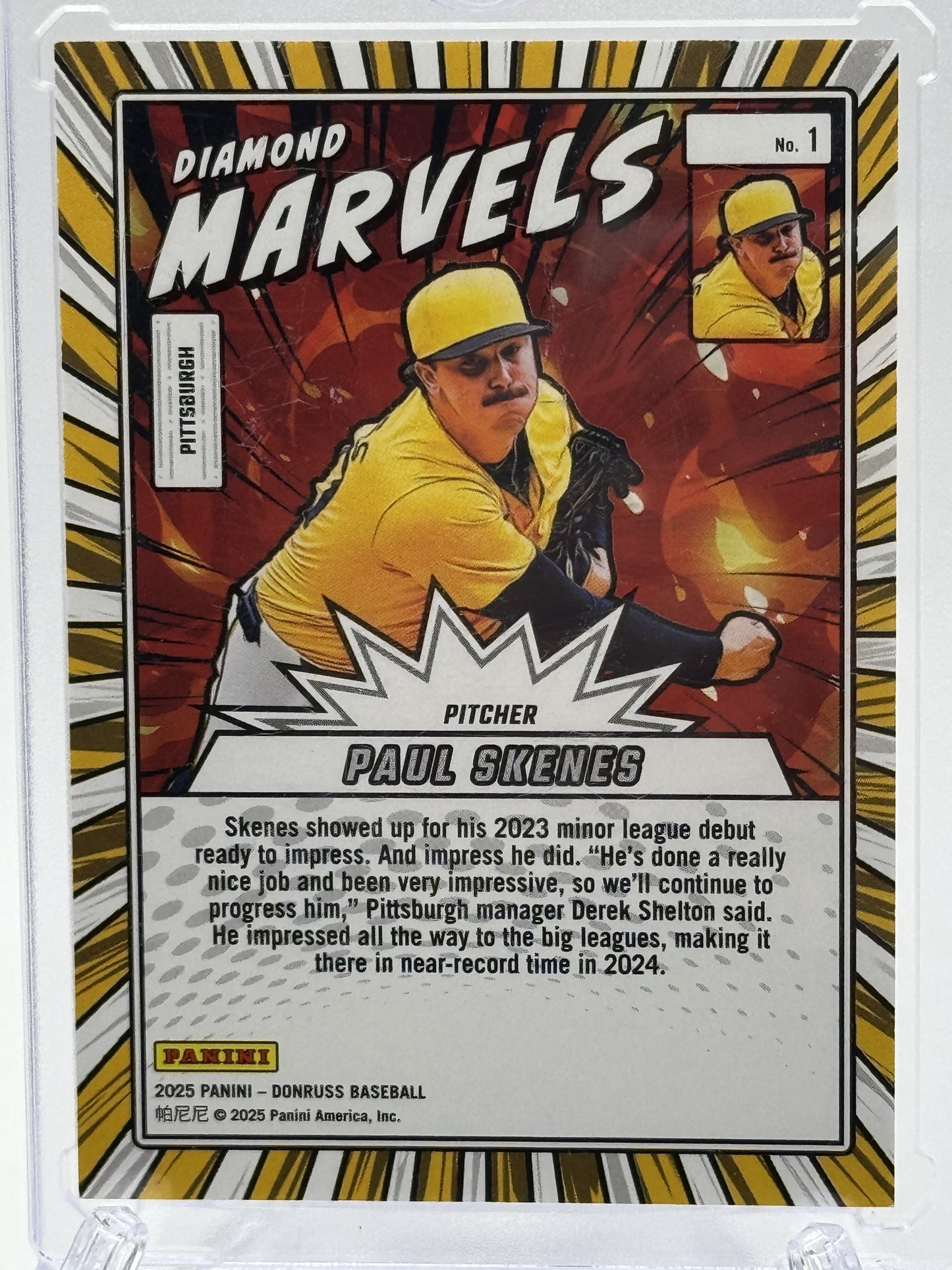 2025 Donruss #1 Paul Skenes Diamond Marvels Purple Laser # 13/15