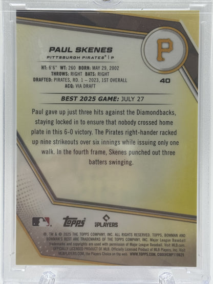 2025 Bowman's Best #40 Paul Skenes Orange Refractors # 6/25