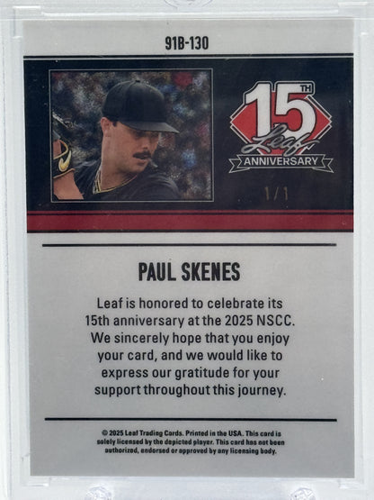 2025 Leaf 15th Super Silver Prismatic 1/1 #91B130 Paul Skenes 1/1 Ghost Card