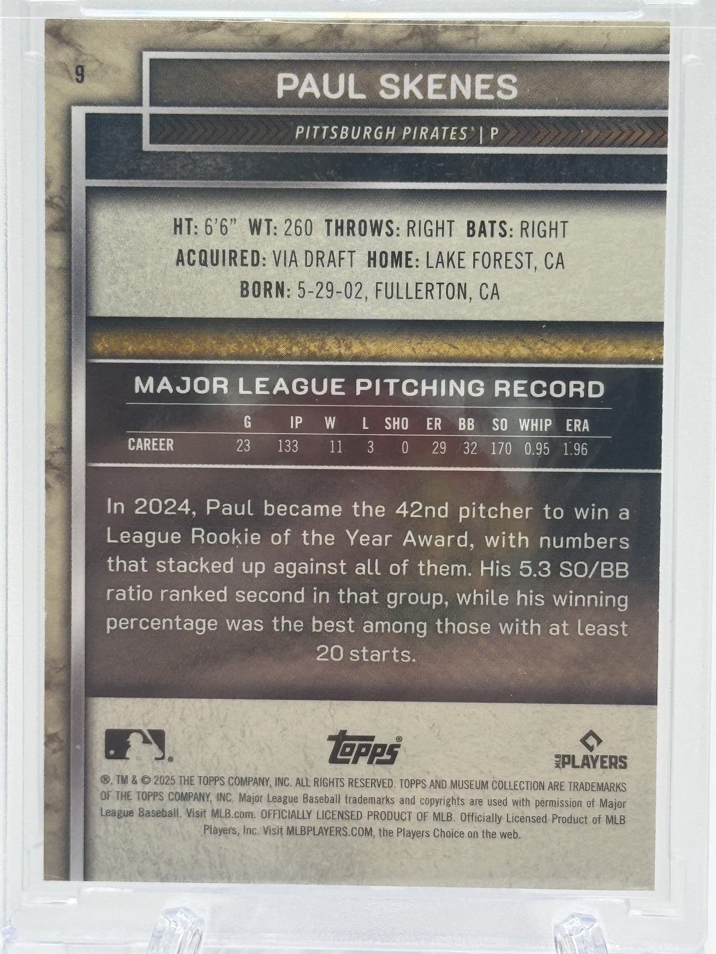 2025 Topps Museum Collection #9 Paul Skenes Diamond # 1/5