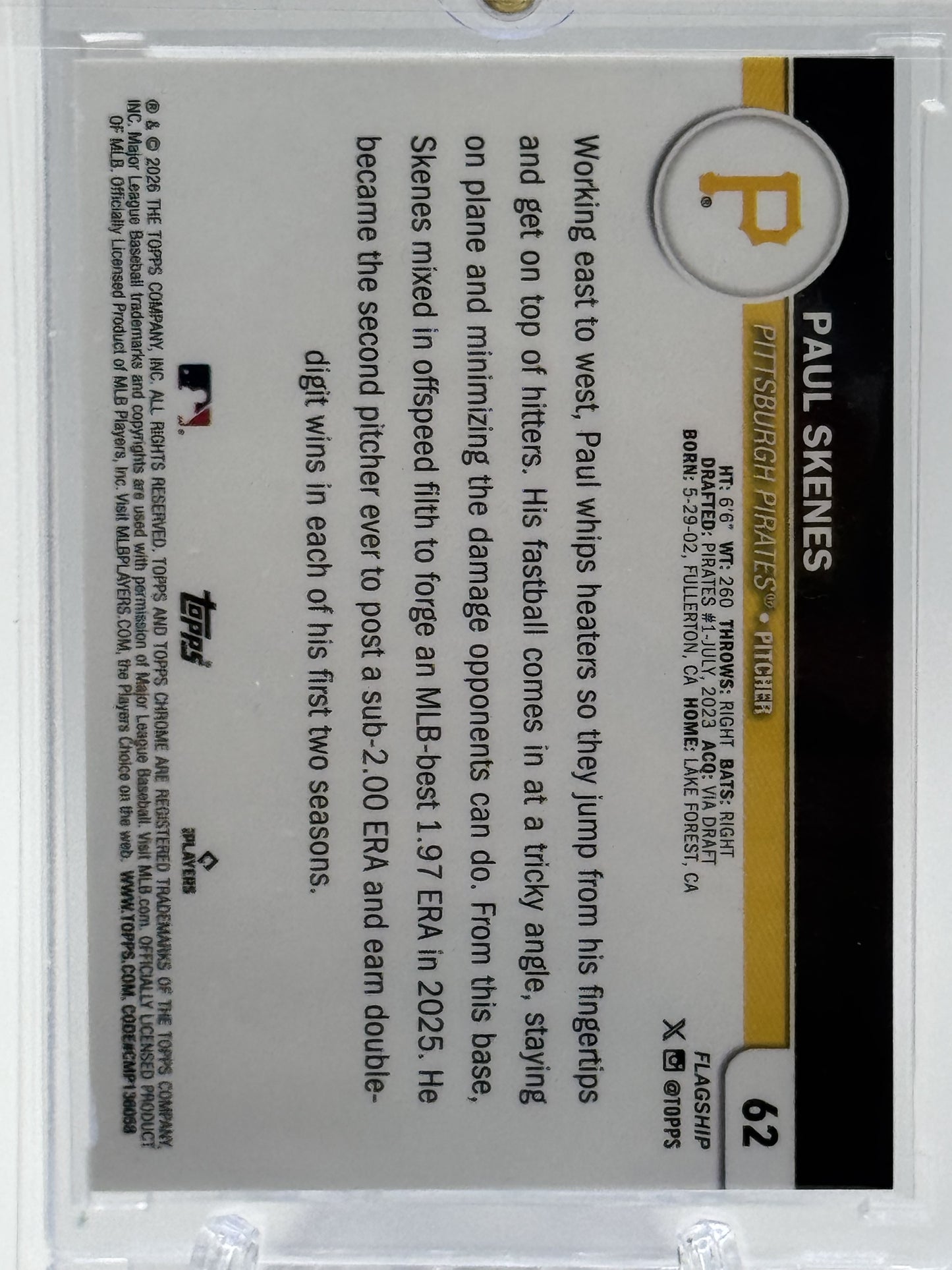 2026 Topps #62 Paul Skenes Flagship Collection Chrome Orange # 8/25