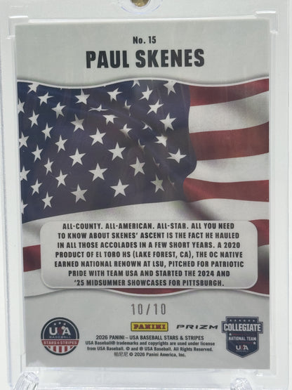 2026 Panini Prizm USA Baseball #15 Paul Skenes All-American Prizms Gold # 10/10