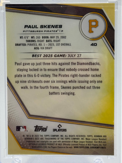 2025 Bowman's Best #40 Paul Skenes Orange Refractors # 18/25