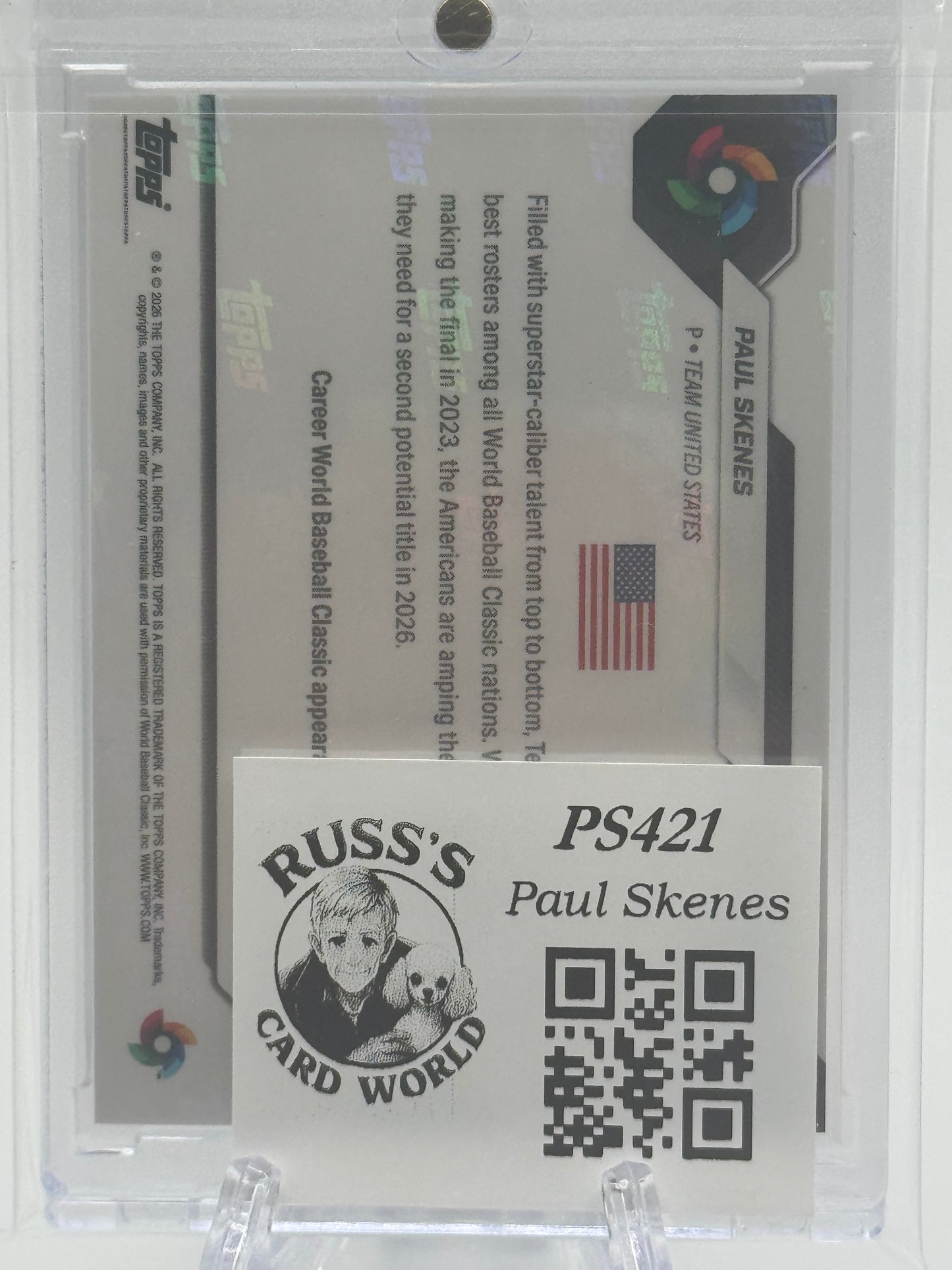 2026 Topps Now World Baseball Classic Team USA #USA07 Paul Skenes WBC Logo